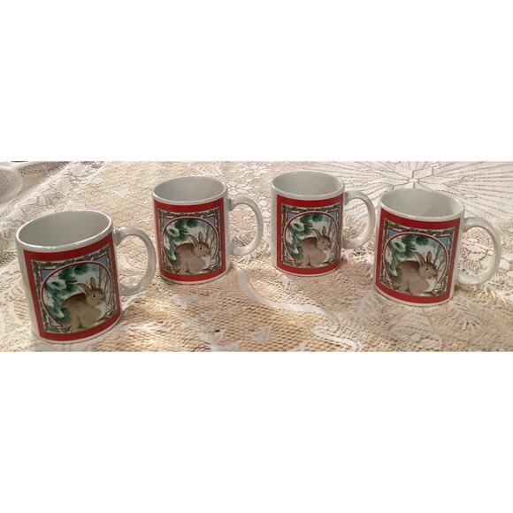 Lot of 4 Vintage National Wildlife Federation Rabbits Coffee Mug Cups - Picture 1 of 10